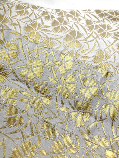 Festive narrow obi - golden and white floral pattern