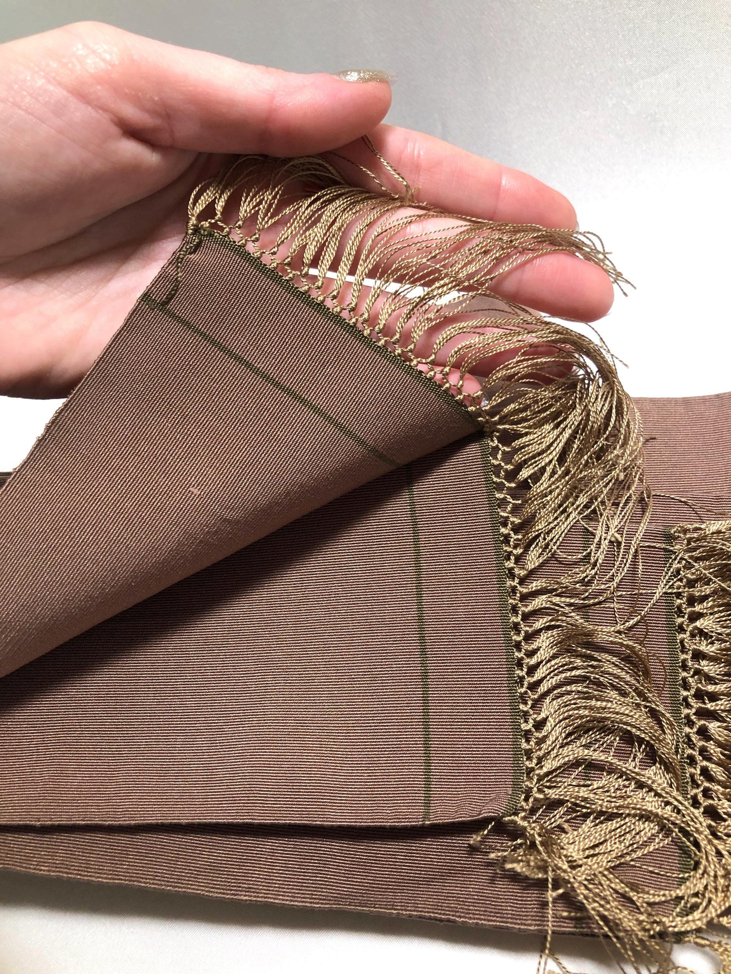 Japanese narrow kaku obi - brown silk "tsuzure obi"