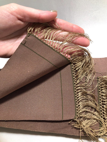 Japanese narrow kaku obi - brown silk "tsuzure obi"