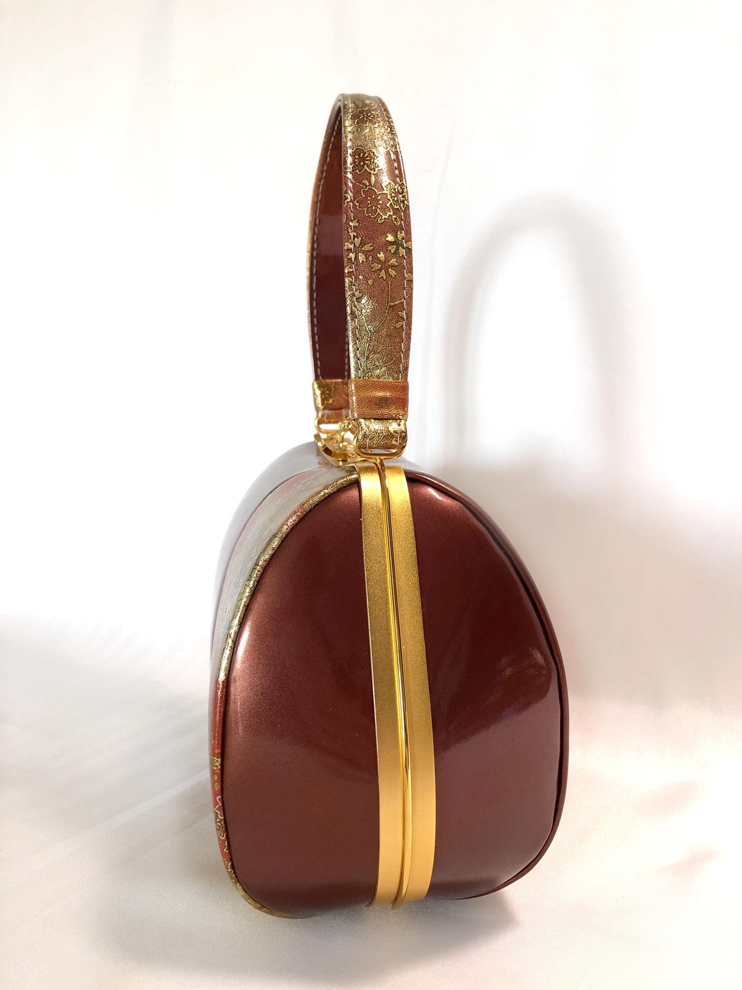 Vintage kimono handbag - red and copper patent leather with sakura pattern