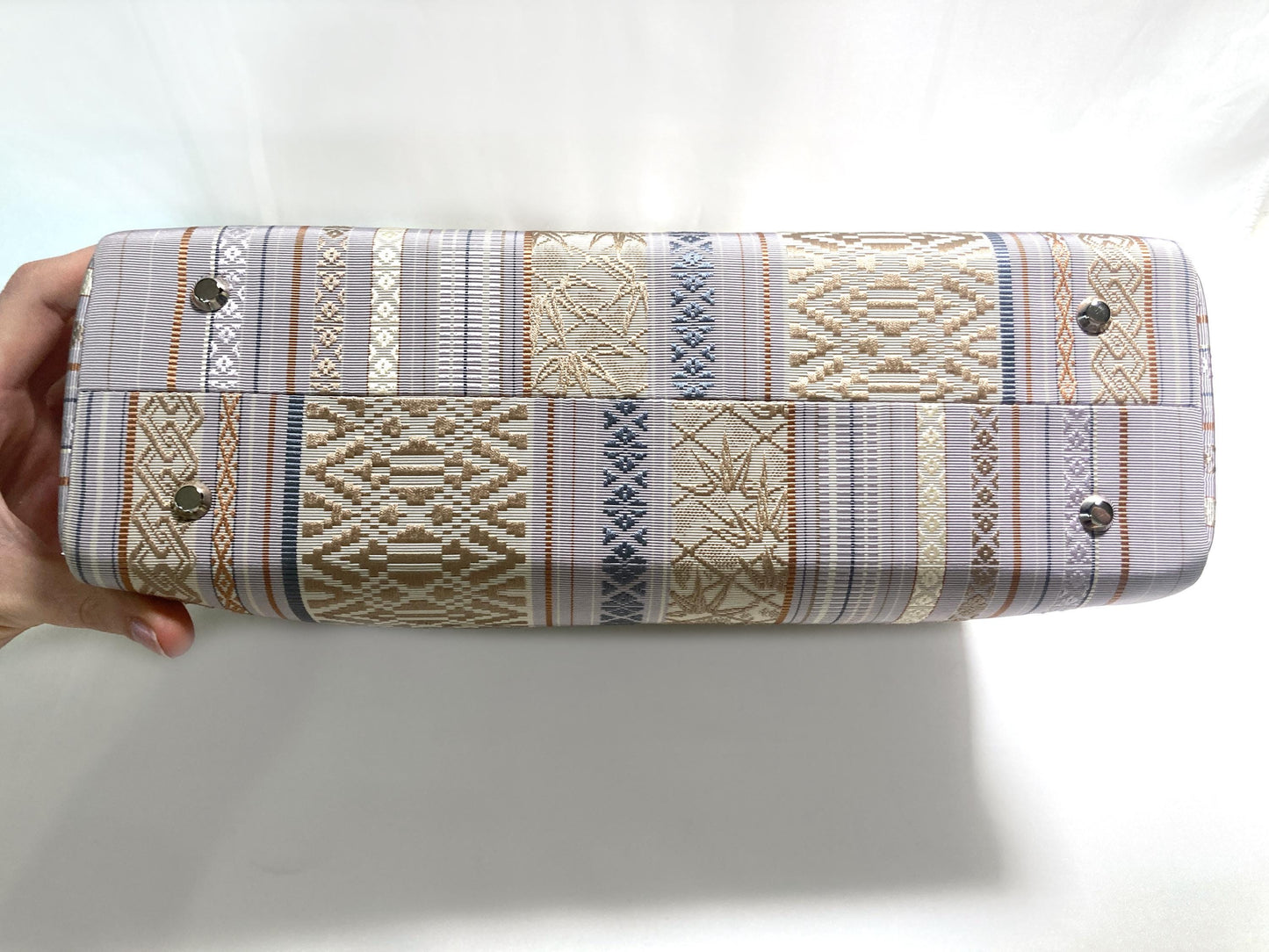 Vintage obi remake handbag - pastel gray stripes - medium size