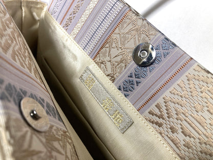 Vintage obi remake handbag - pastel gray stripes - medium size