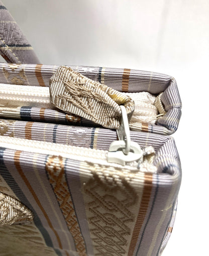 Vintage obi remake handbag - pastel gray stripes - medium size