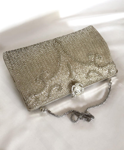Vintage kimono handbag - 2-way beaded silver with ornamental clasp