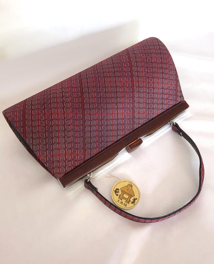 Vintage kimono handbag Ooshima tsumugi - red and blue grid (B grade)