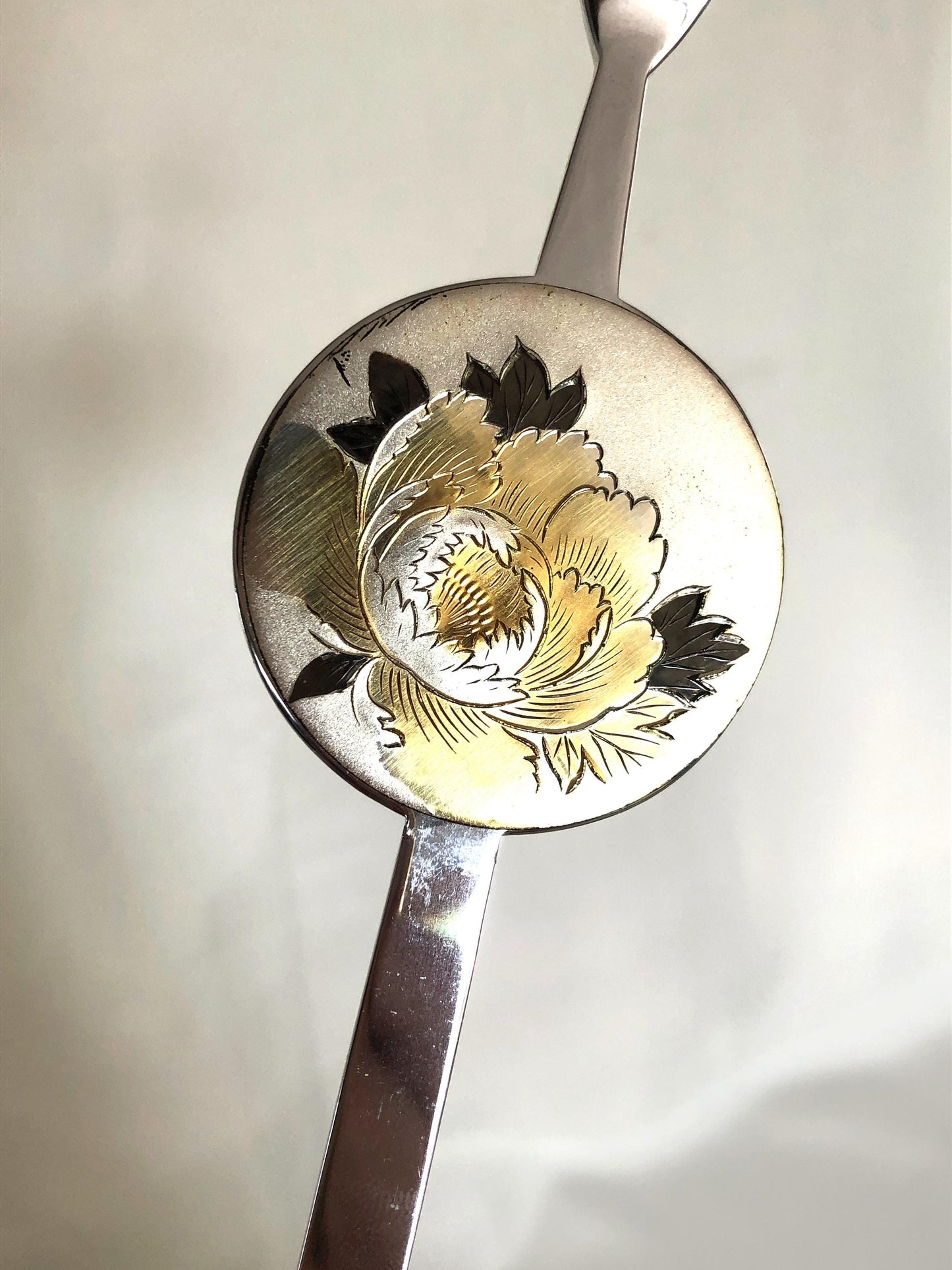 Unique Japanese hair accessory set - wooden comb and two pins with golden florals