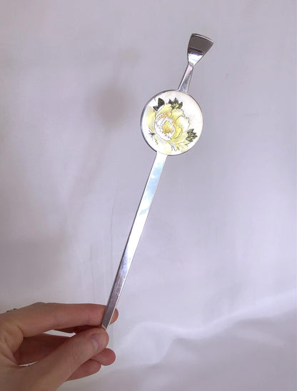 Unique Japanese hair accessory set - wooden comb and two pins with golden florals