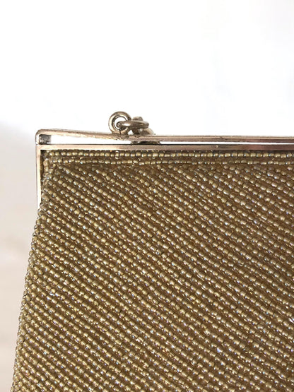 Vintage kimono handbag - beaded light golden florals