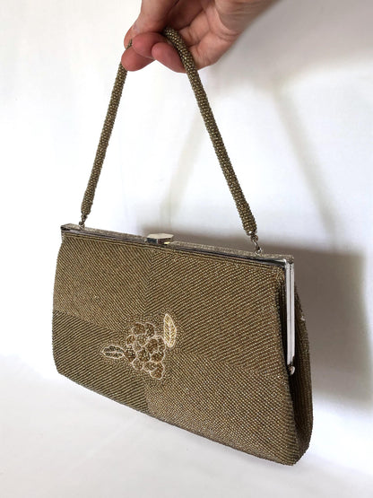 Vintage kimono handbag - beaded light golden florals