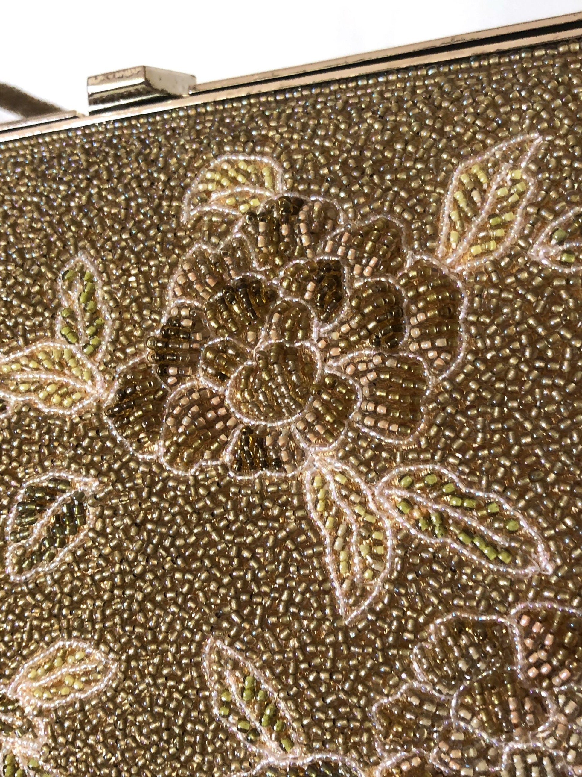 Vintage kimono handbag - beaded light golden florals