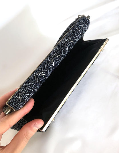Vintage kimono handbag - beaded black scallops