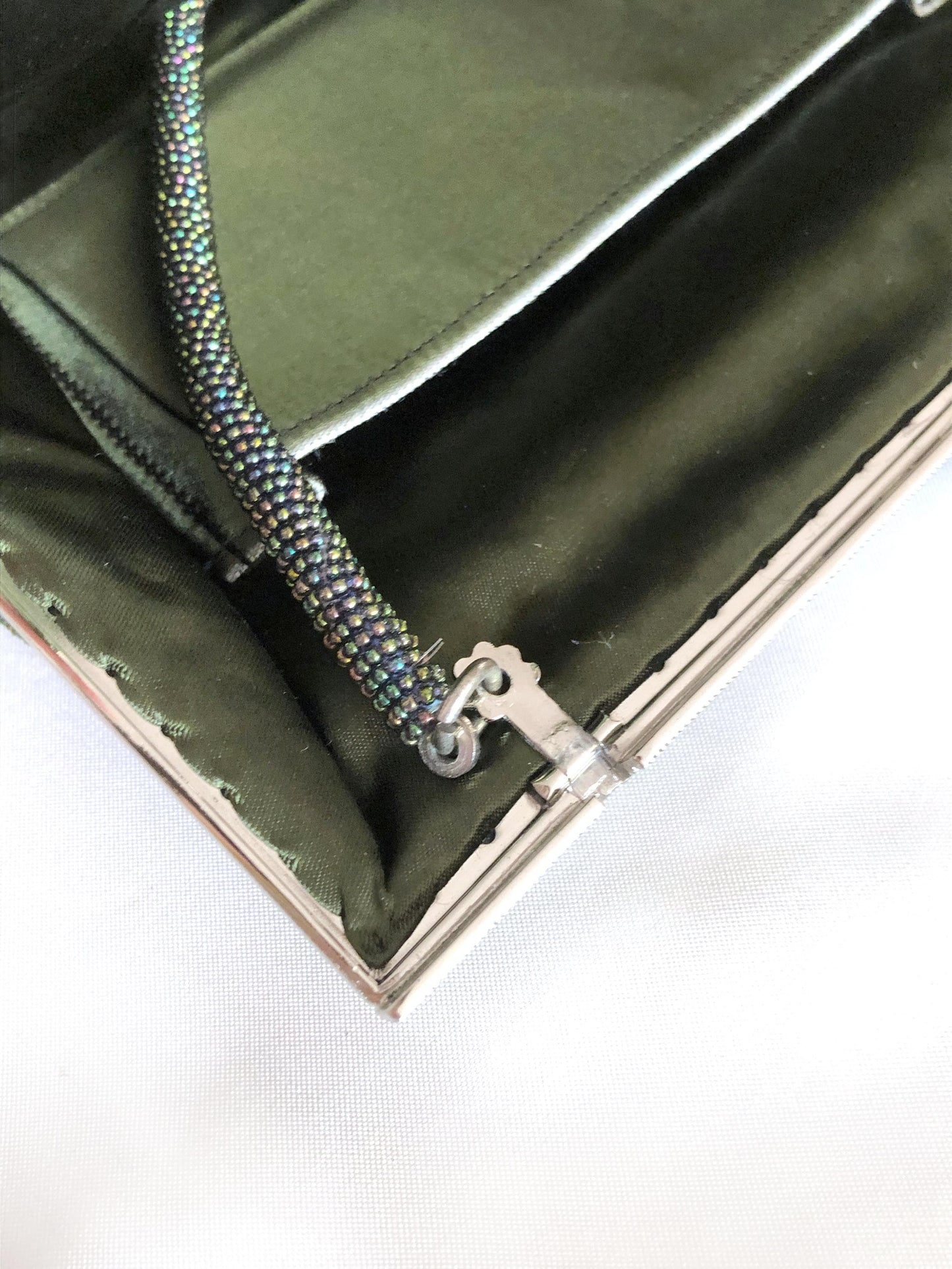Vintage kimono 2-way handbag - metallic green and blue spider lily