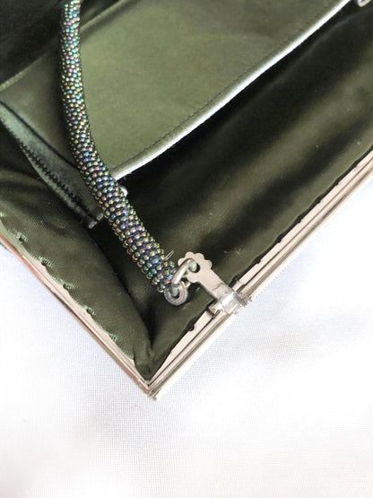Vintage kimono 2-way handbag - metallic green and blue spider lily