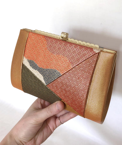 Vintage kimono handbag - two-way vibrant orange, red, and black with golden patterns