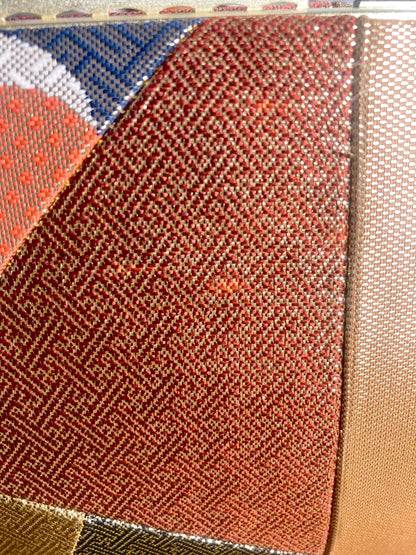 Vintage kimono handbag - two-way vibrant orange, red, and black with golden patterns