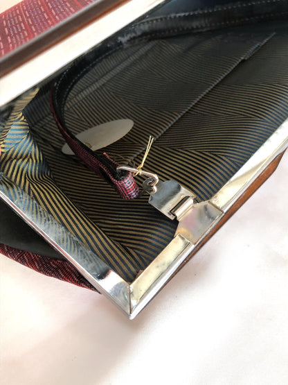 Vintage kimono handbag Ooshima tsumugi - red and blue grid (B grade)
