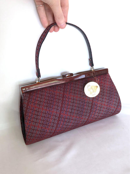 Vintage kimono handbag Ooshima tsumugi - red and blue grid (B grade)