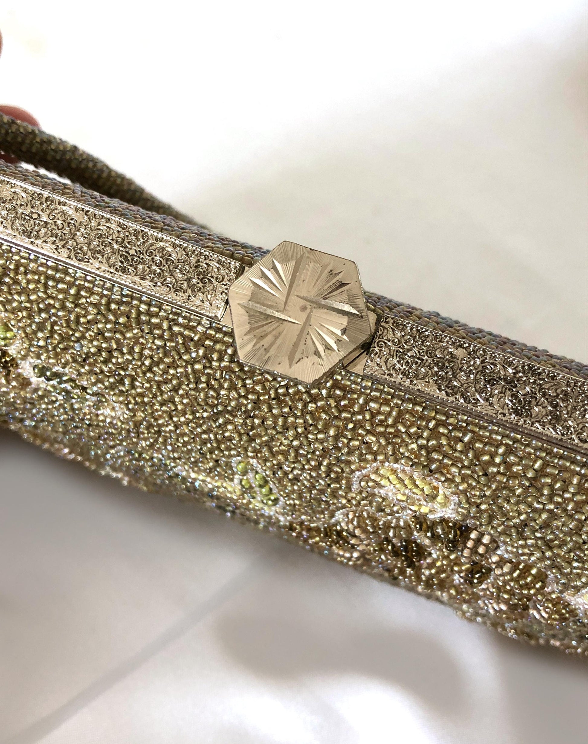 Vintage kimono handbag - beaded light golden florals