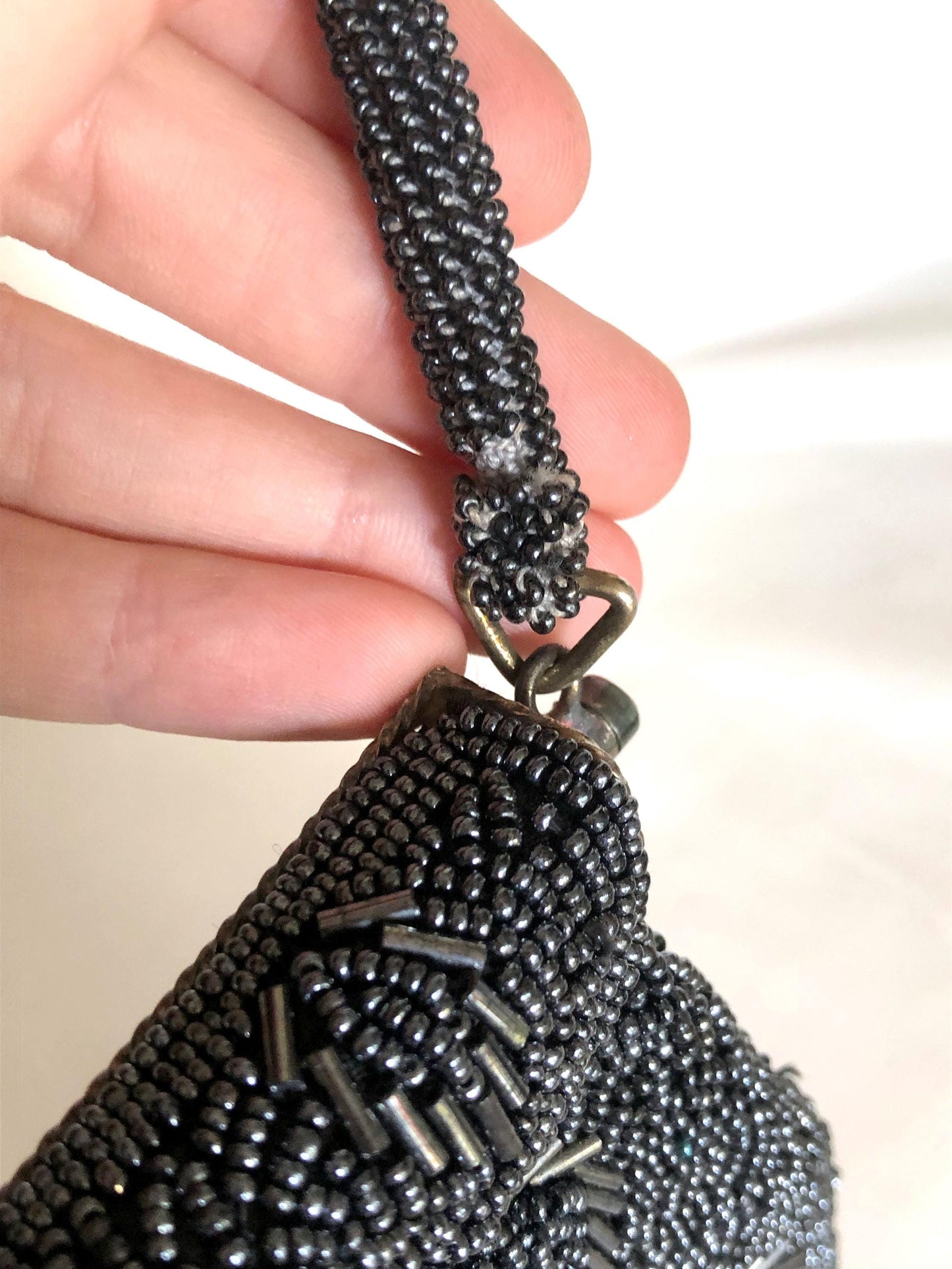 Vintage kimono handbag - beaded black scallops