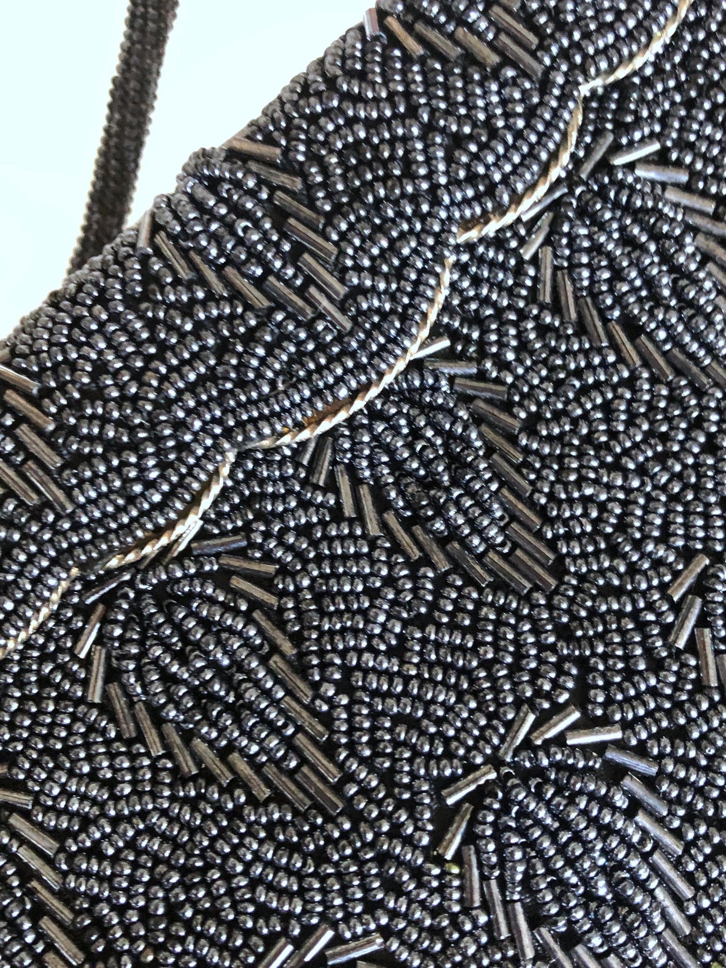 Vintage kimono handbag - beaded black scallops
