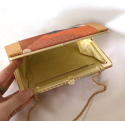 Vintage kimono handbag - two-way vibrant orange, red, and black with golden patterns