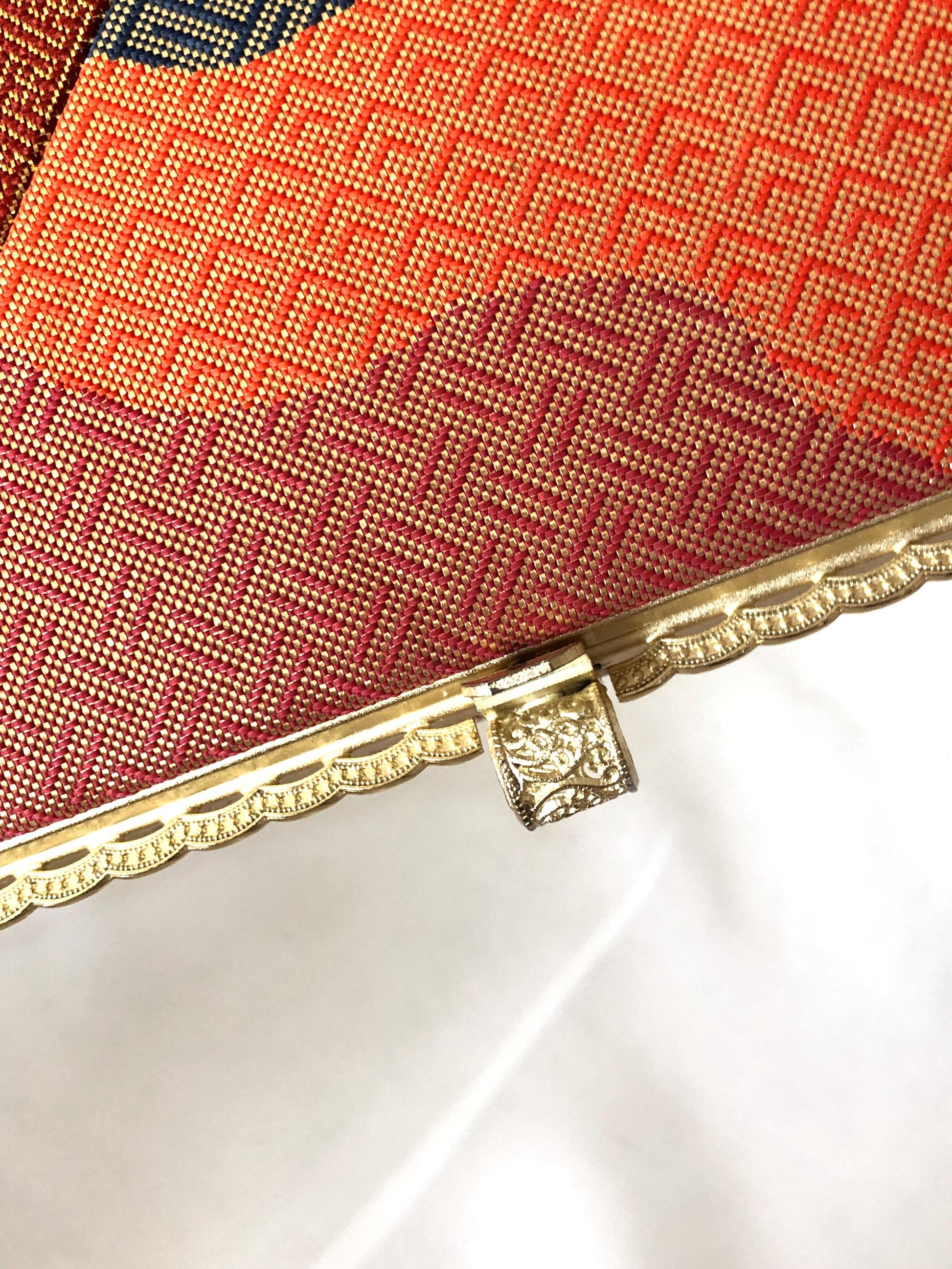 Vintage kimono handbag - two-way vibrant orange, red, and black with golden patterns