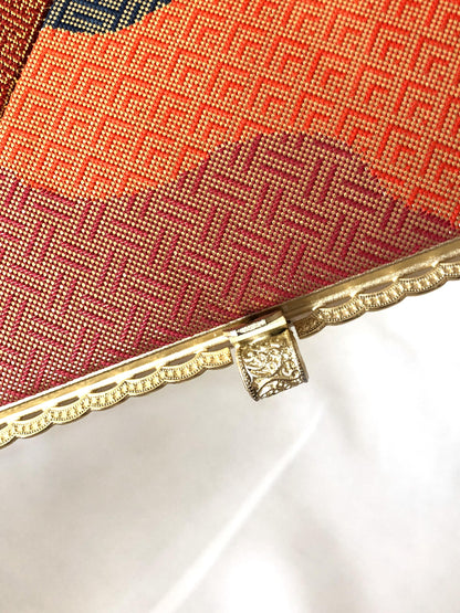 Vintage kimono handbag - two-way vibrant orange, red, and black with golden patterns
