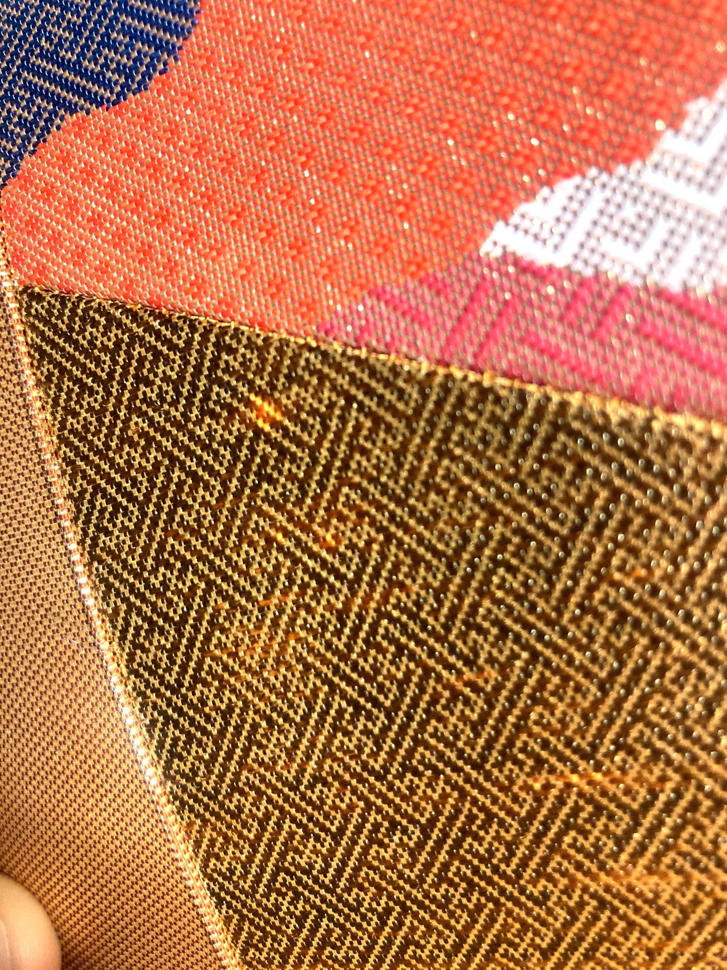Vintage kimono handbag - two-way vibrant orange, red, and black with golden patterns