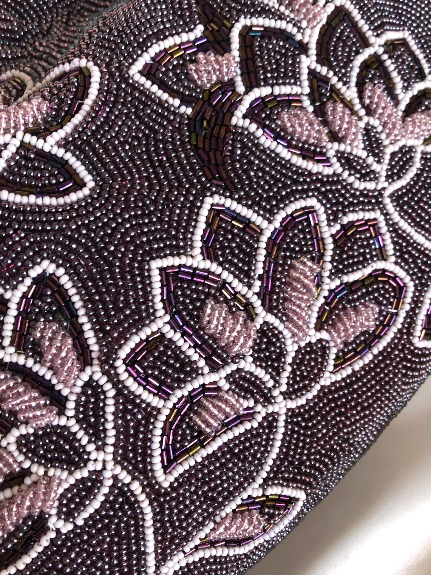 Vintage kimono handbag - big-sized beaded purple magnolias (B grade)