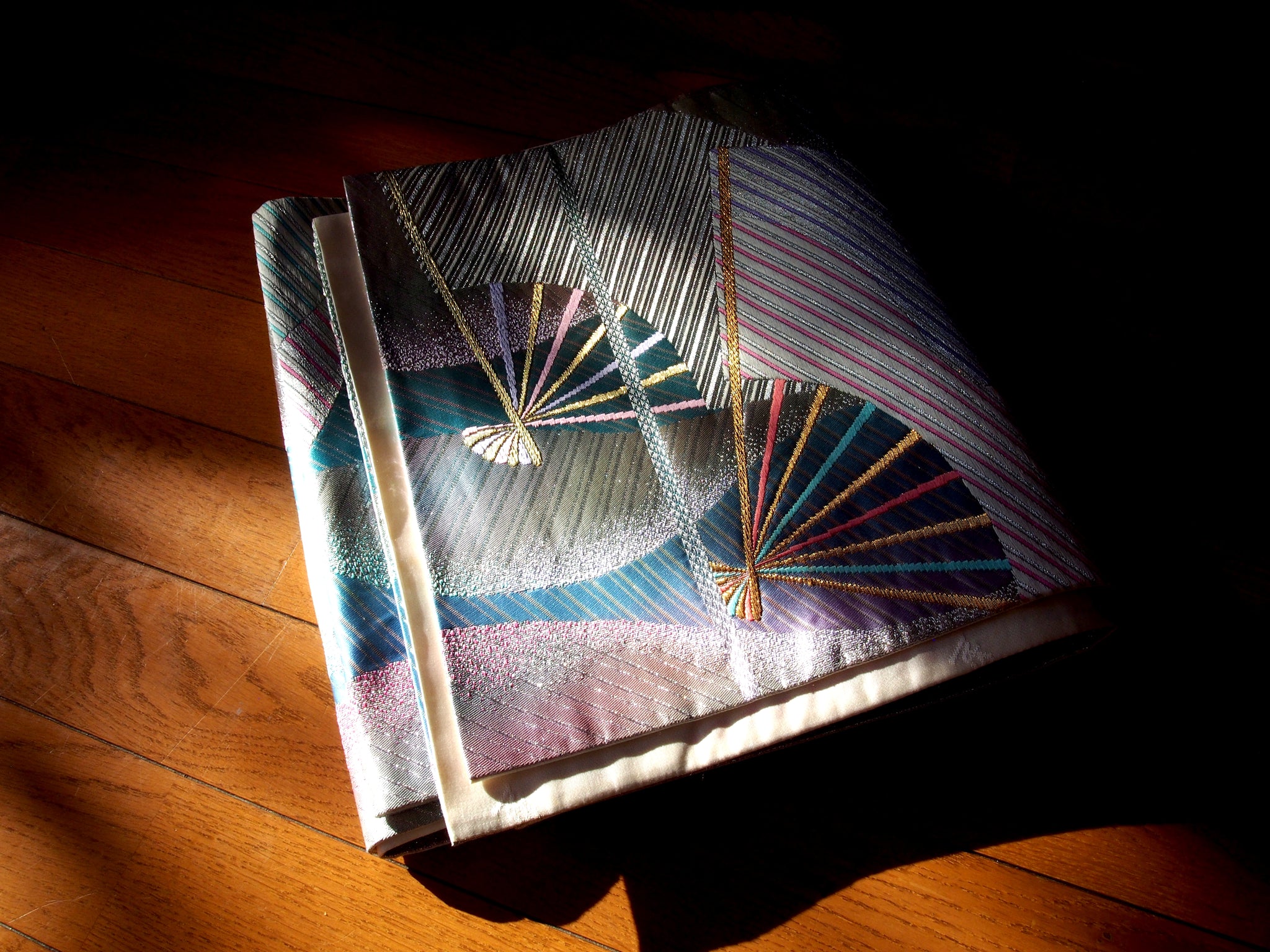 Fukuro obi- metallic pastel rainbow with fans