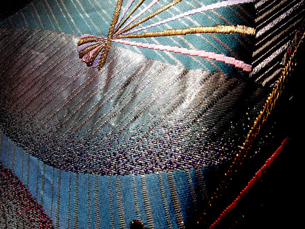 Fukuro obi- metallic pastel rainbow with fans