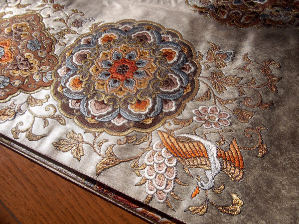 Fukuro obi- brushed silver with mandarin ducks pattern