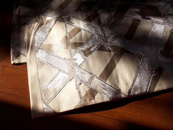 Furo obi- cream with silver bamboo fence