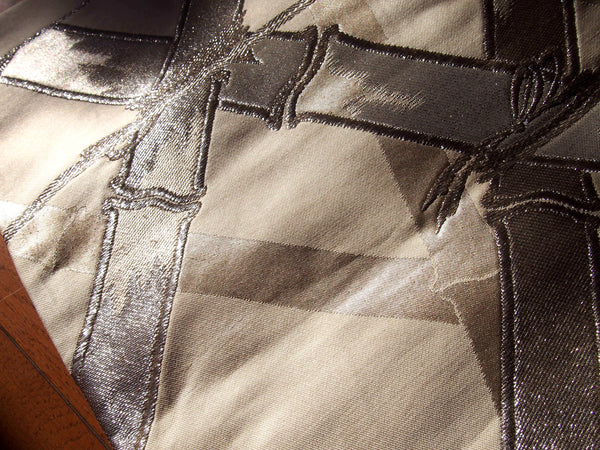 Furo obi- cream with silver bamboo fence