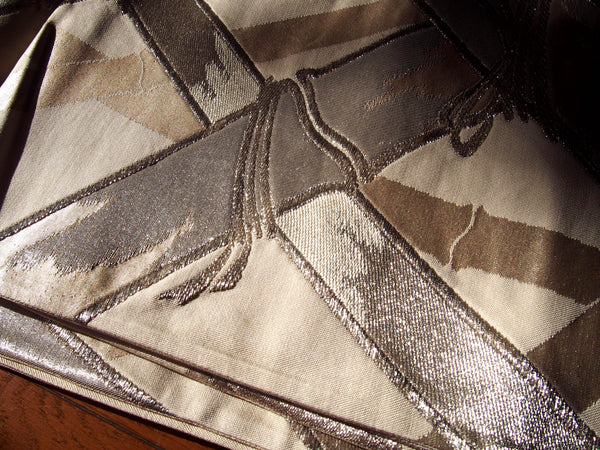 Furo obi- cream with silver bamboo fence