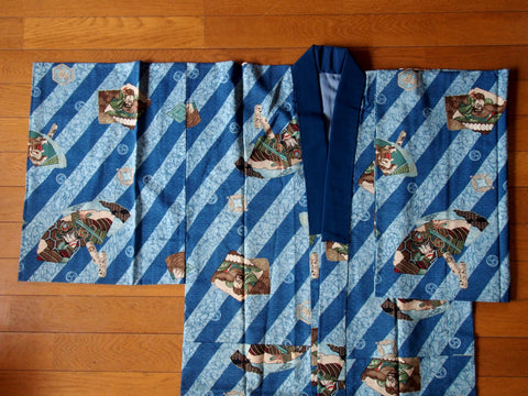 Men's kimono undershirt- indigo blue w/images of warriors