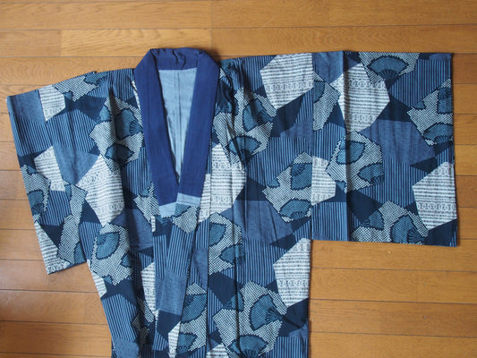 Men's Kimono Undershirt – patchwork pattern in steel blue
