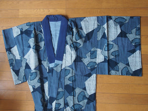 Men's kimono undershirt- patchwork pattern in steel blue