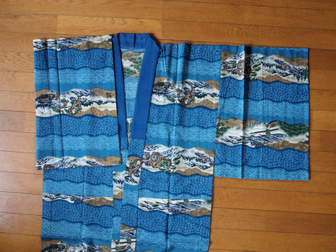 Men's kimono undershirt- indigo blue w/countryside scenes