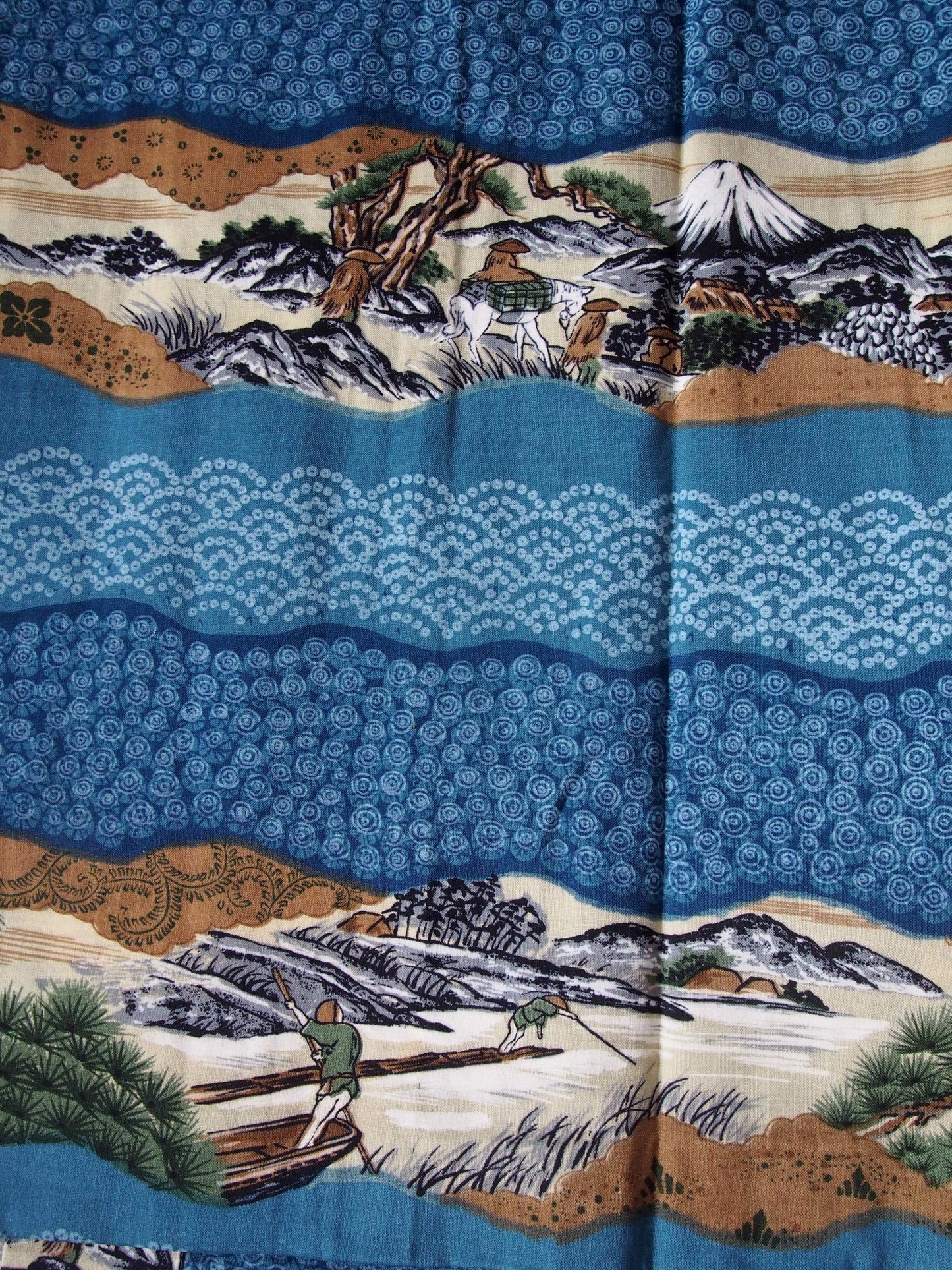 Men's Kimono Undershirt – indigo blue w/countryside scenes