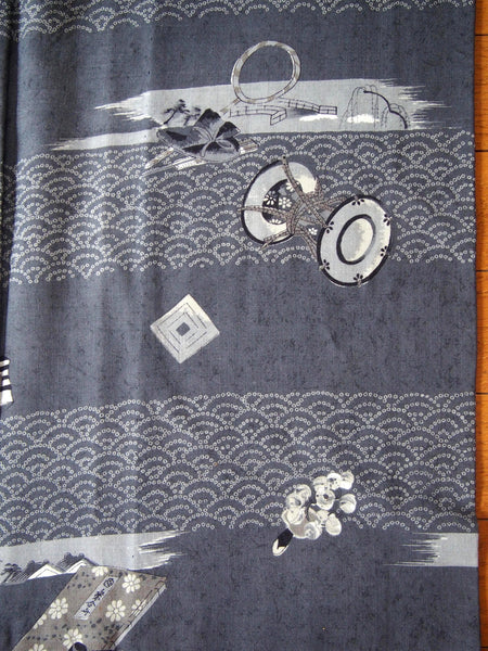 Men's kimono undershirt-  steel blue w/novelty print
