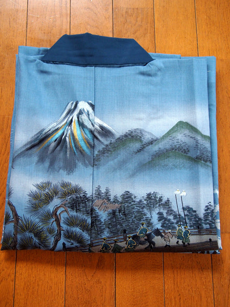 Men's kimono undershirt- steel blue w/landscape scene