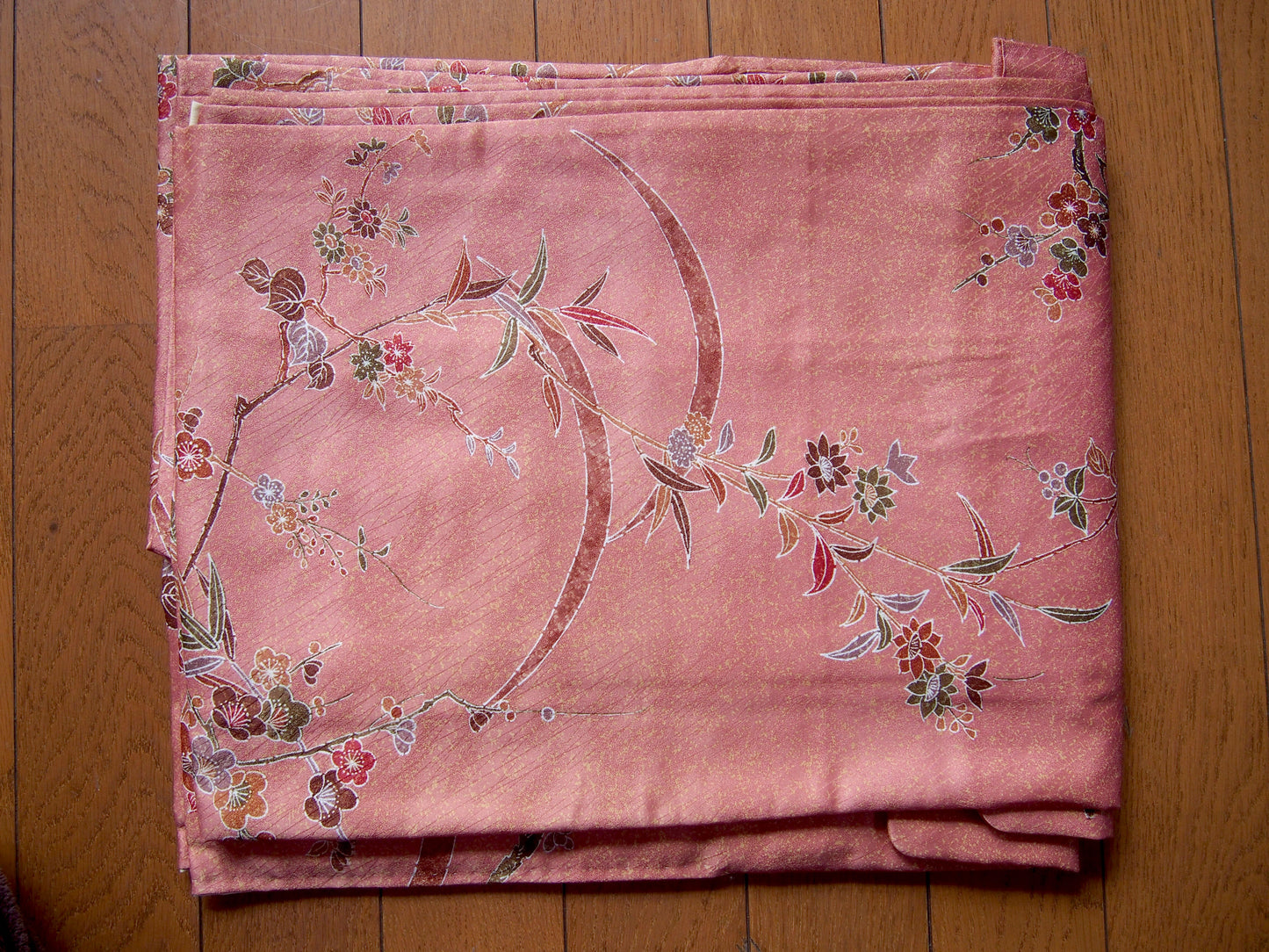 Kimono – powder pink with plum flowers and bamboo leaves