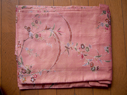 Kimono – powder pink with plum flowers and bamboo leaves