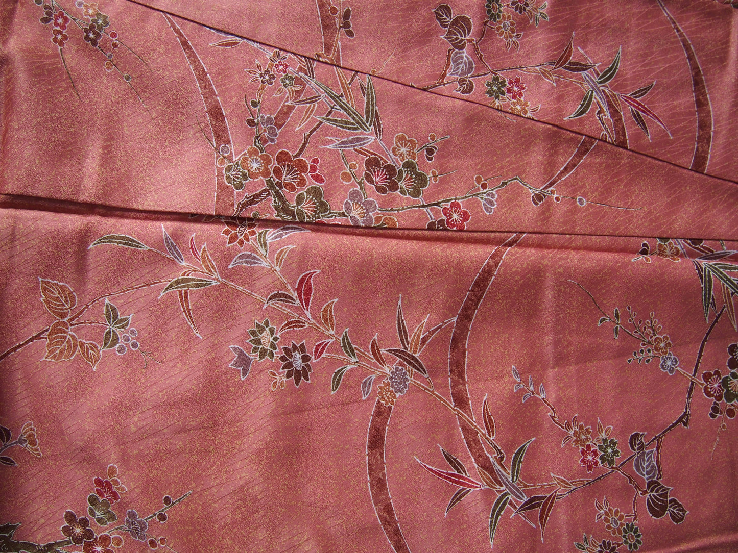 Kimono – powder pink with plum flowers and bamboo leaves