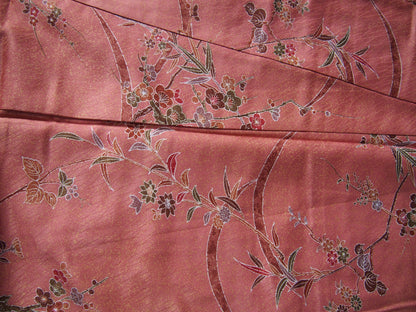 Kimono – powder pink with plum flowers and bamboo leaves