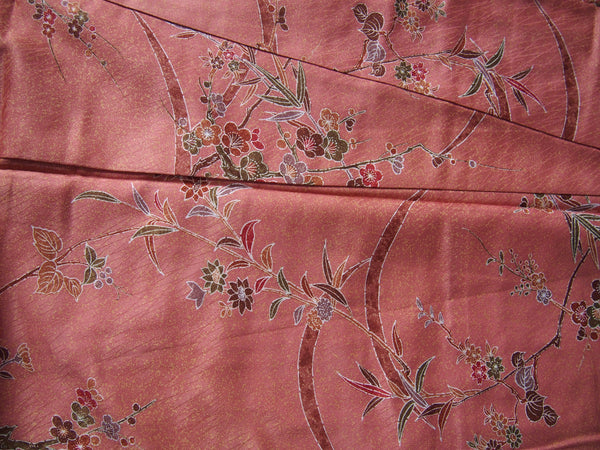 Kimono- powder pink w/plum flowers and bamboo leaves