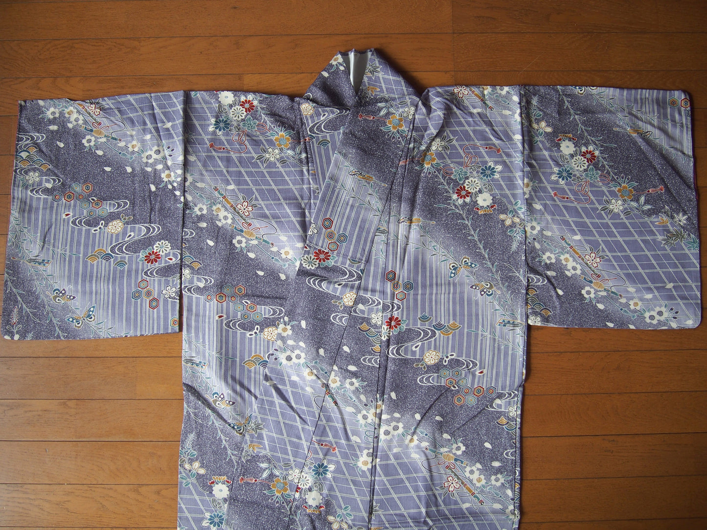 Purple Kimono – flowers and geometric patterns