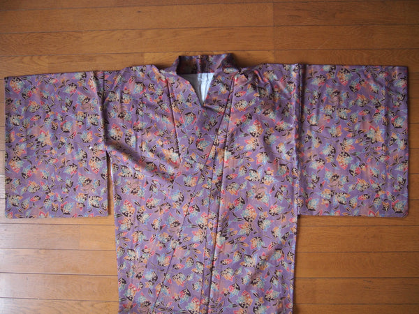 Kimono-purple w/colorful floral motifs