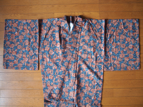 Kimono- steel blue w/floral motifs